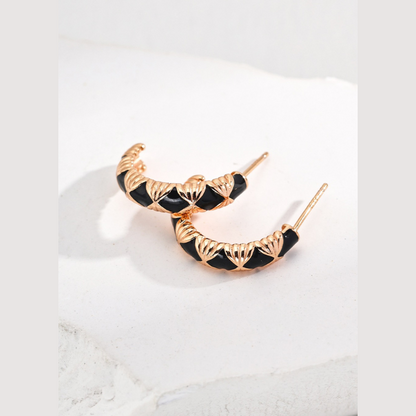 Vintage Radiance Gold & Black Hoop Earrings